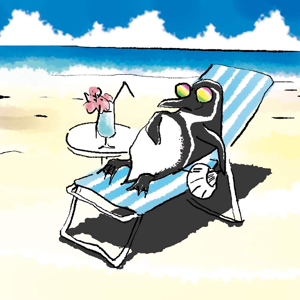 【はぴもりのイラスト004】「プライベートビーチのペンギン」