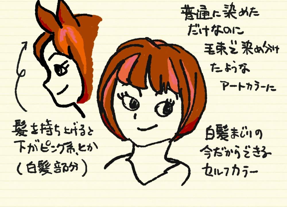 【はぴもりのイラスト002】「白髪を生かしたアートカラー」